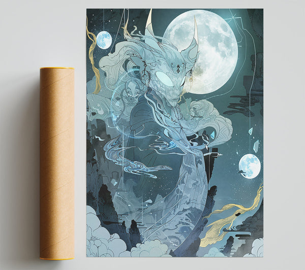 Azure Moon Guardian Print