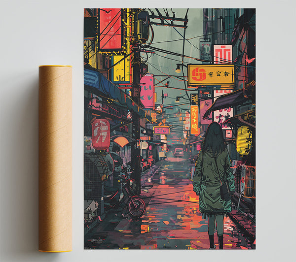 Red Neon Alleyway Poster