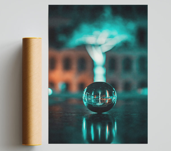 Teal City Sphere Poster