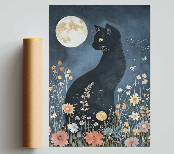 Midnight Blue Feline Print
