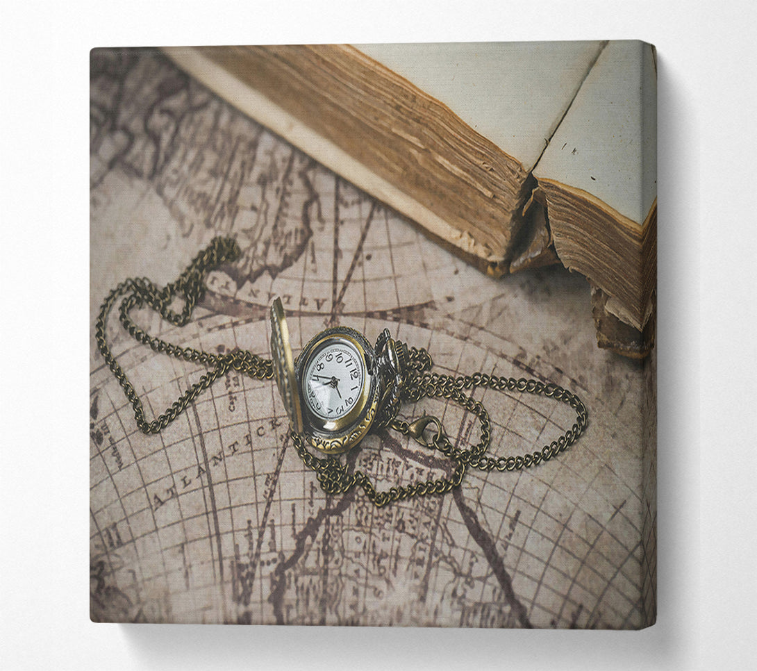  A Canvas Print of Golden Time On Maps Canvas Art