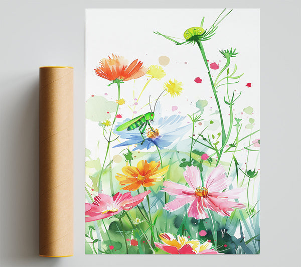 Pink Summer Grasshopper Poster