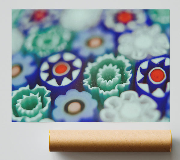 Azure Mosaic Blooms Poster