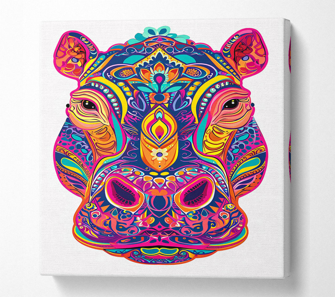  A Canvas Print of Pink Hippo Mandala Canvas Art