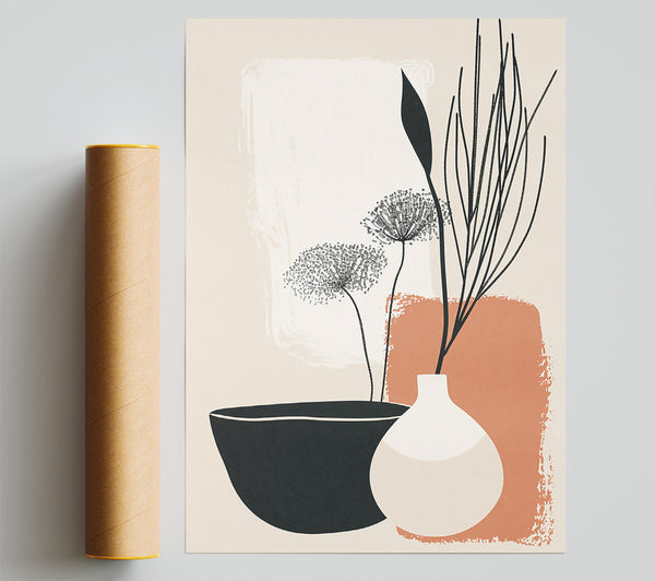 Peach Floral Still Life Poster