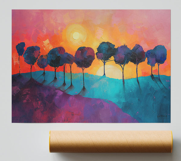 Teal Sunset Landscape Print