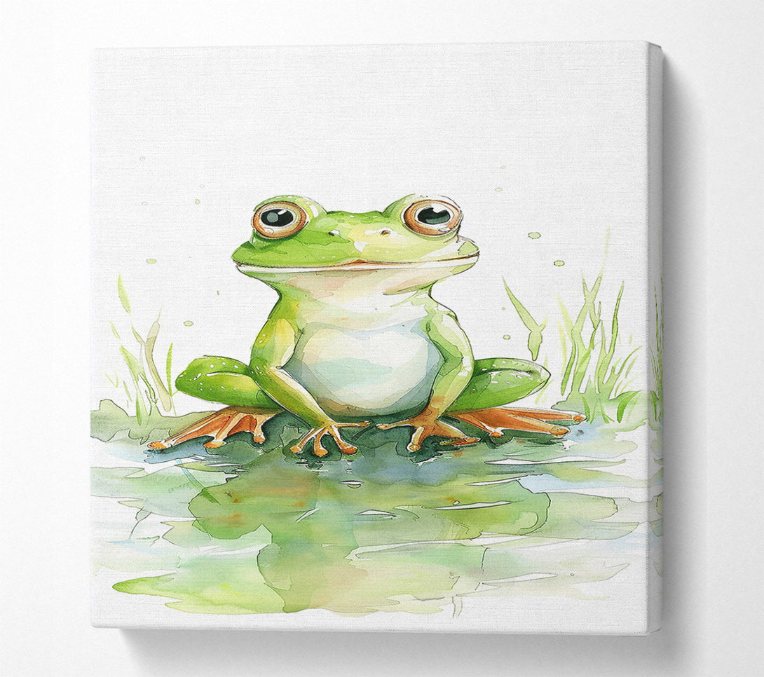  A Canvas Print of Green Frog Pondside Canvas Print