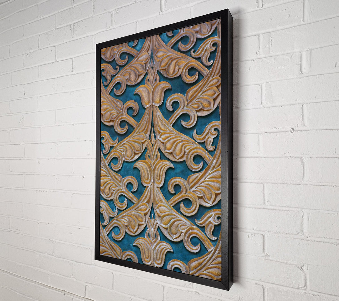  A Canvas Print of Golden Teal Pattern Canvas Wall Art