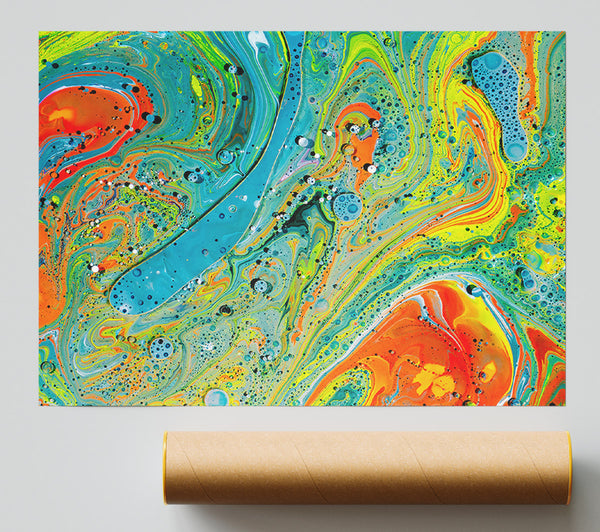 Teal Swirls And Bubbles Poster