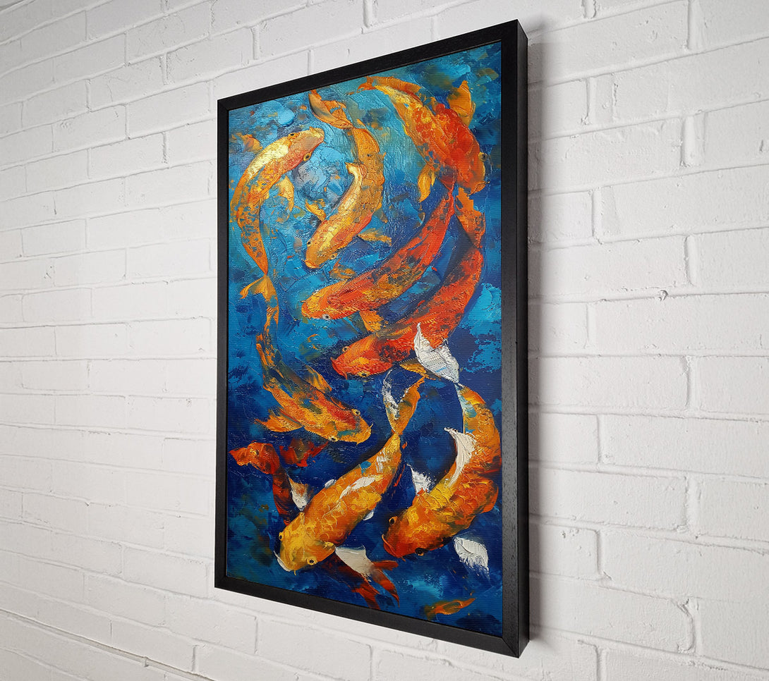 A Canvas Print of Golden Koi On Blue Canvas Print