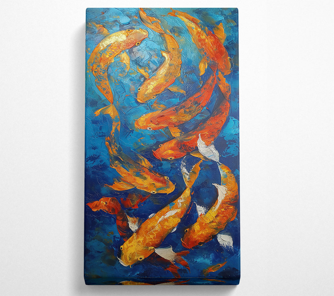  A Canvas Print of Golden Koi On Blue Canvas Print