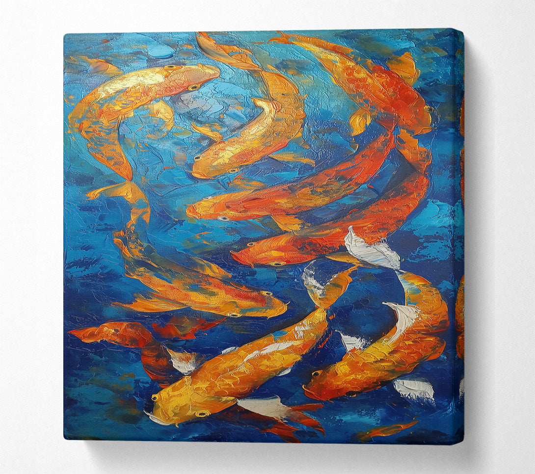  A Canvas Print of Golden Koi On Blue Canvas Print