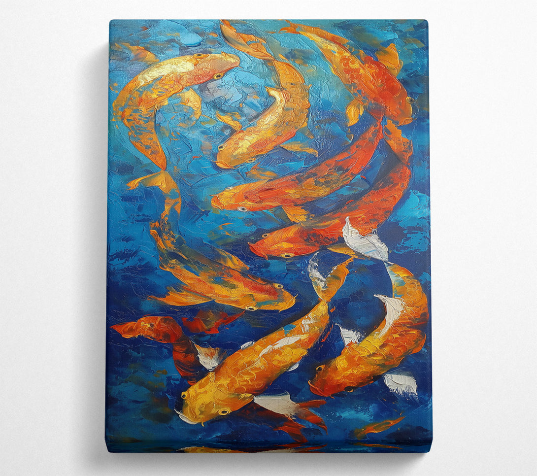  A Canvas Print of Golden Koi On Blue Canvas Print