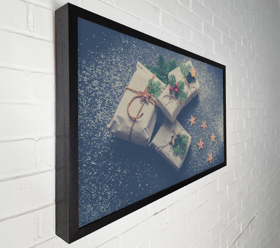  A Canvas Print of Snowy Blue Presents Canvas Print