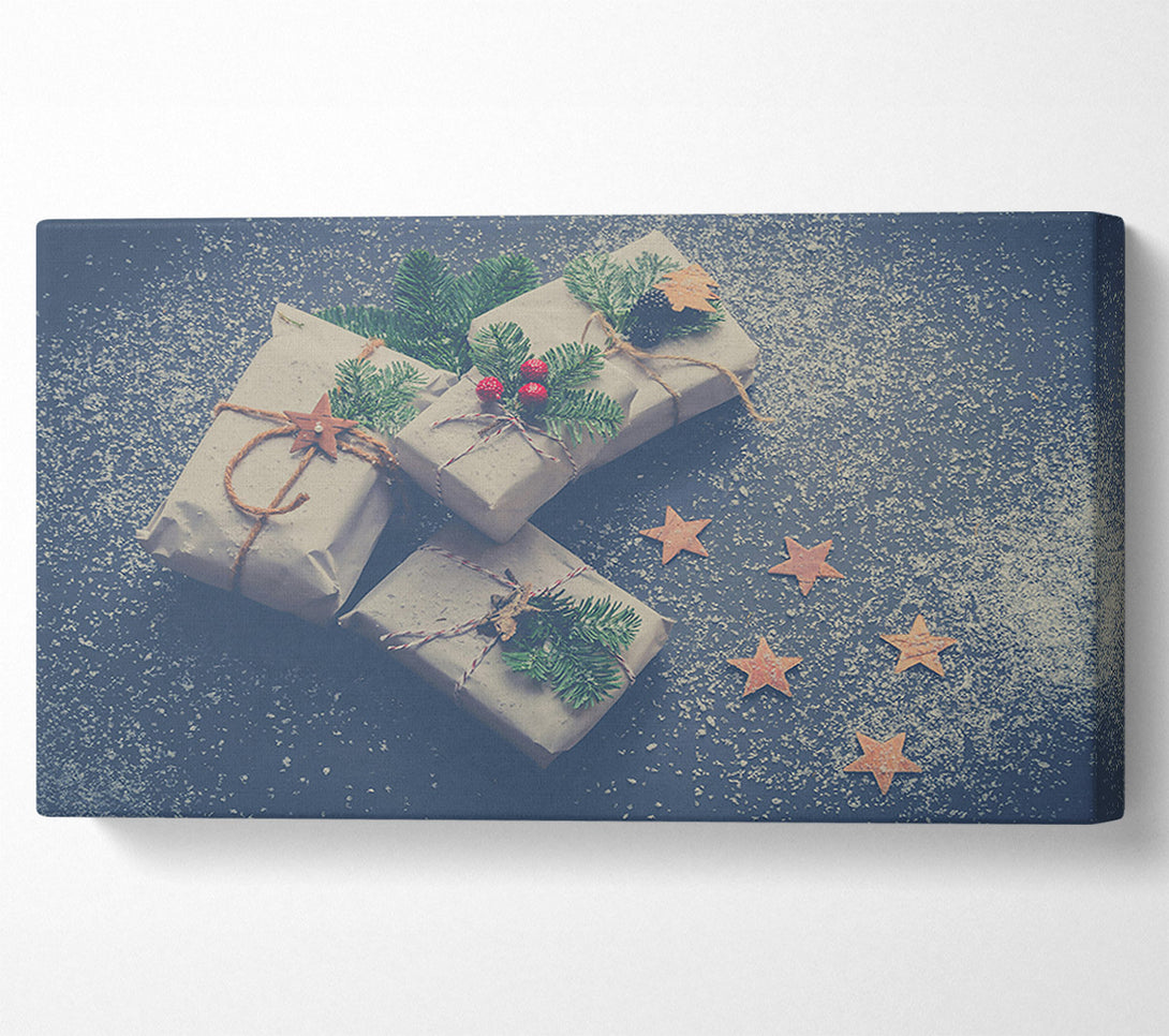  A Canvas Print of Snowy Blue Presents Canvas Print