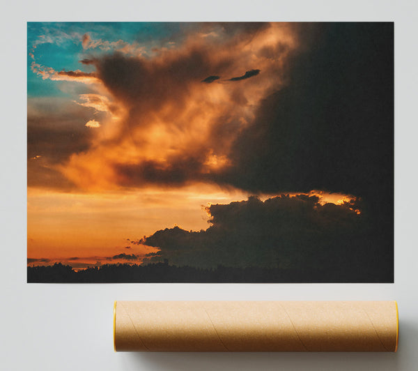 Orange Sunset Clouds Poster