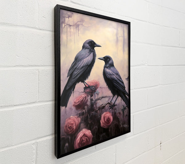 Crimson Crows Amidst Roses