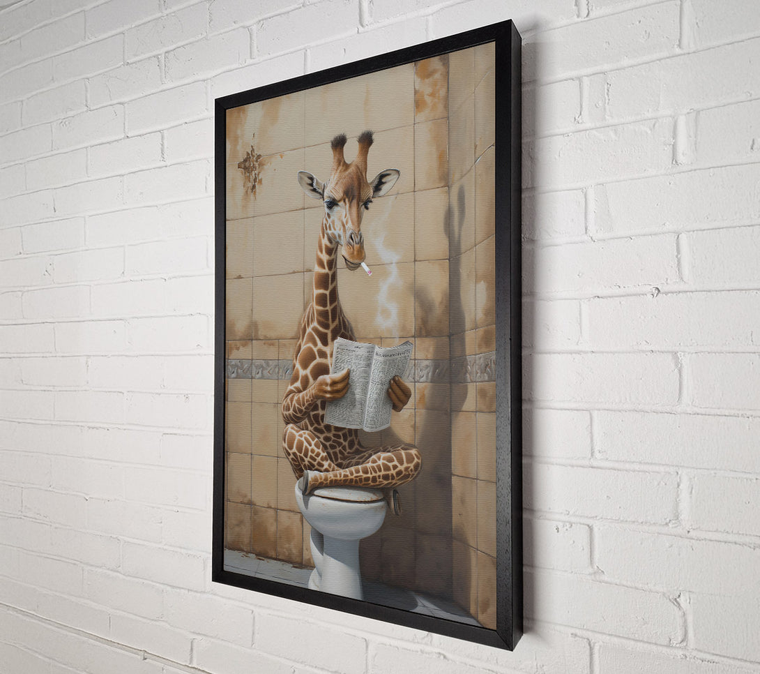  A Canvas Print of Beige Giraffe Reads News Canvas Print
