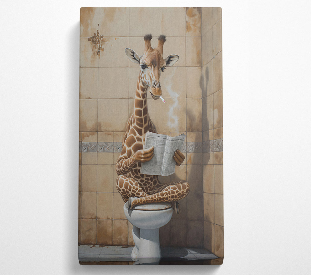  A Canvas Print of Beige Giraffe Reads News Canvas Print