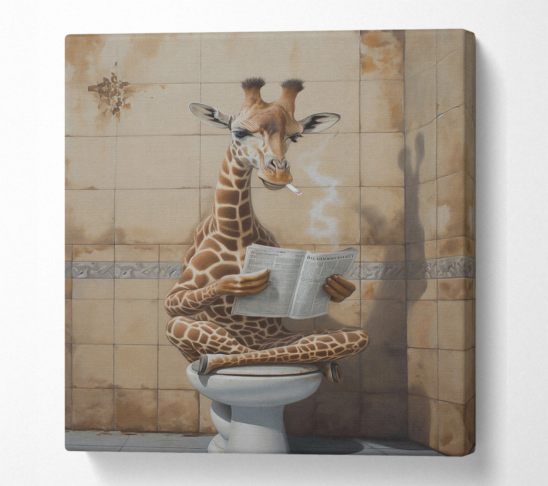  A Canvas Print of Beige Giraffe Reads News Canvas Print