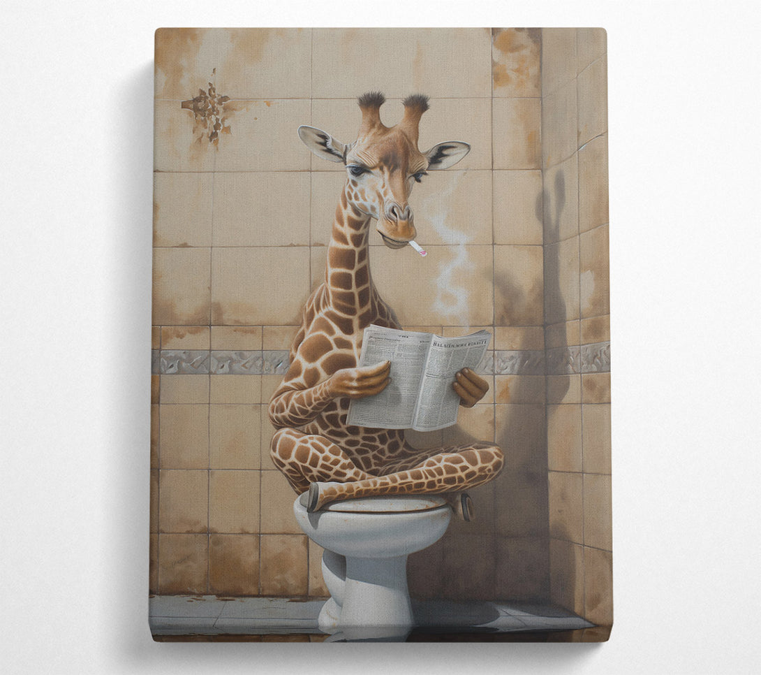  A Canvas Print of Beige Giraffe Reads News Canvas Print