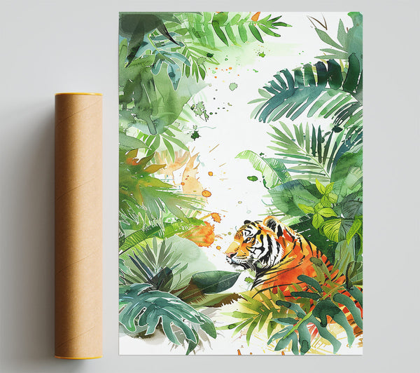 Orange Tiger In Green Poster