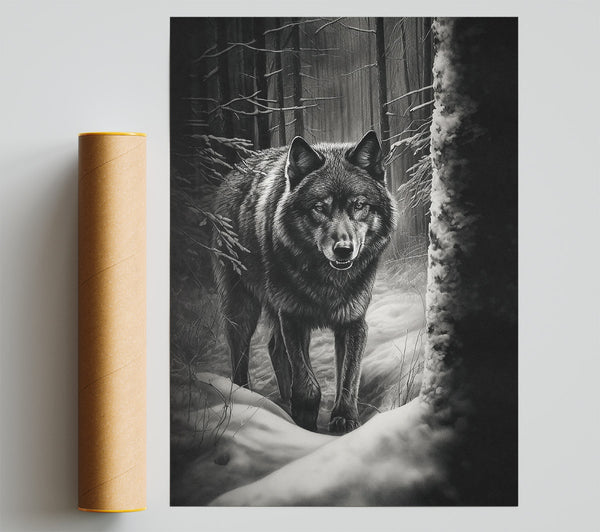Black Wolf In Snow Giclee Print