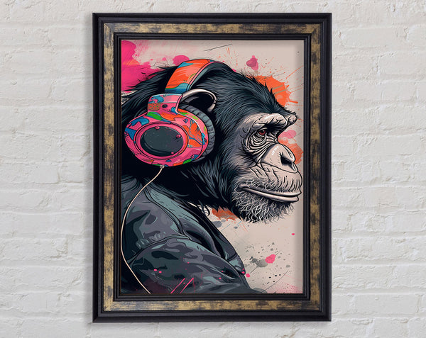 Chimp Headphones Music Framed Print