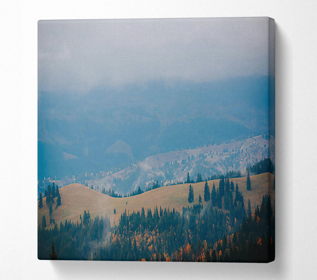  A Canvas Print of Blue Mist Over Hills Canvas Print
