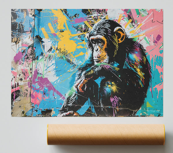 Blue Chimp Reflection Print