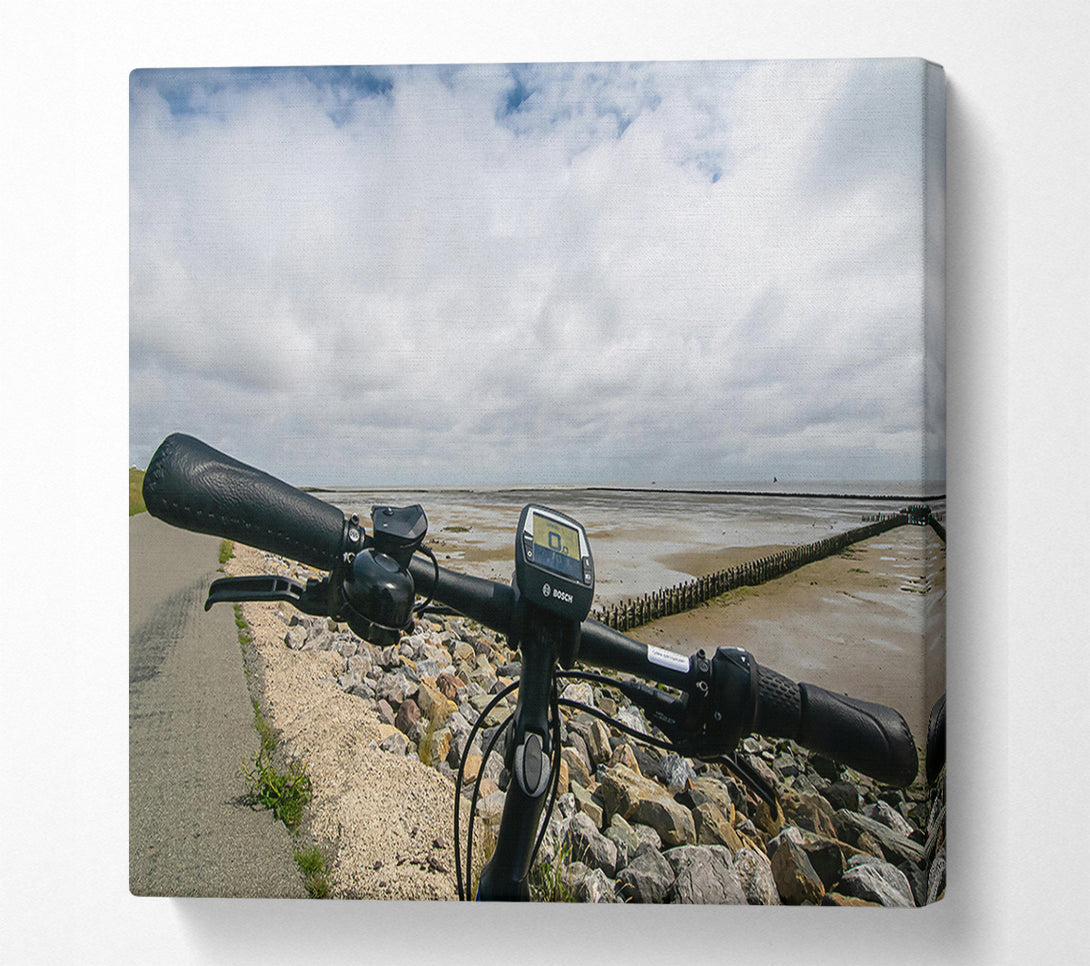  A Canvas Print of Black Bike On The Shore Canvas Wall Art