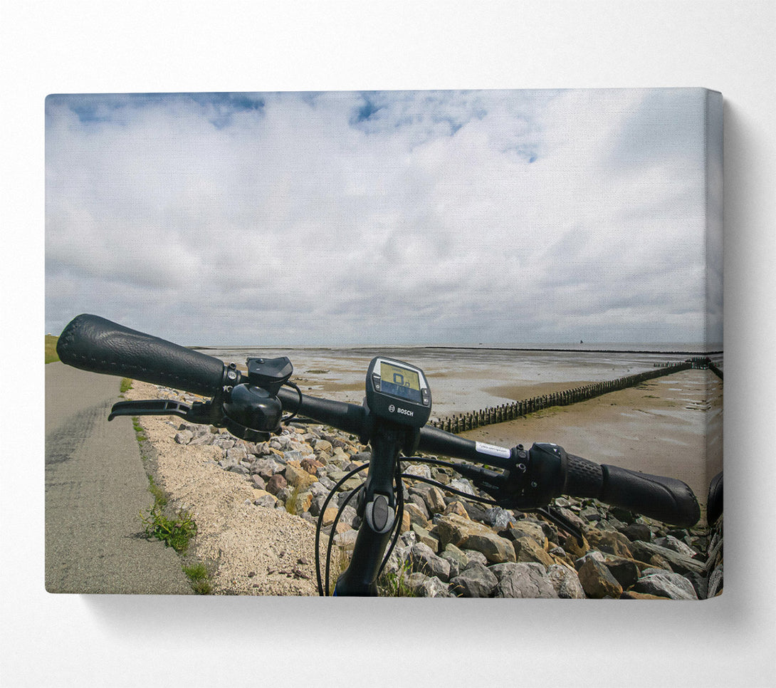  A Canvas Print of Black Bike On The Shore Canvas Wall Art