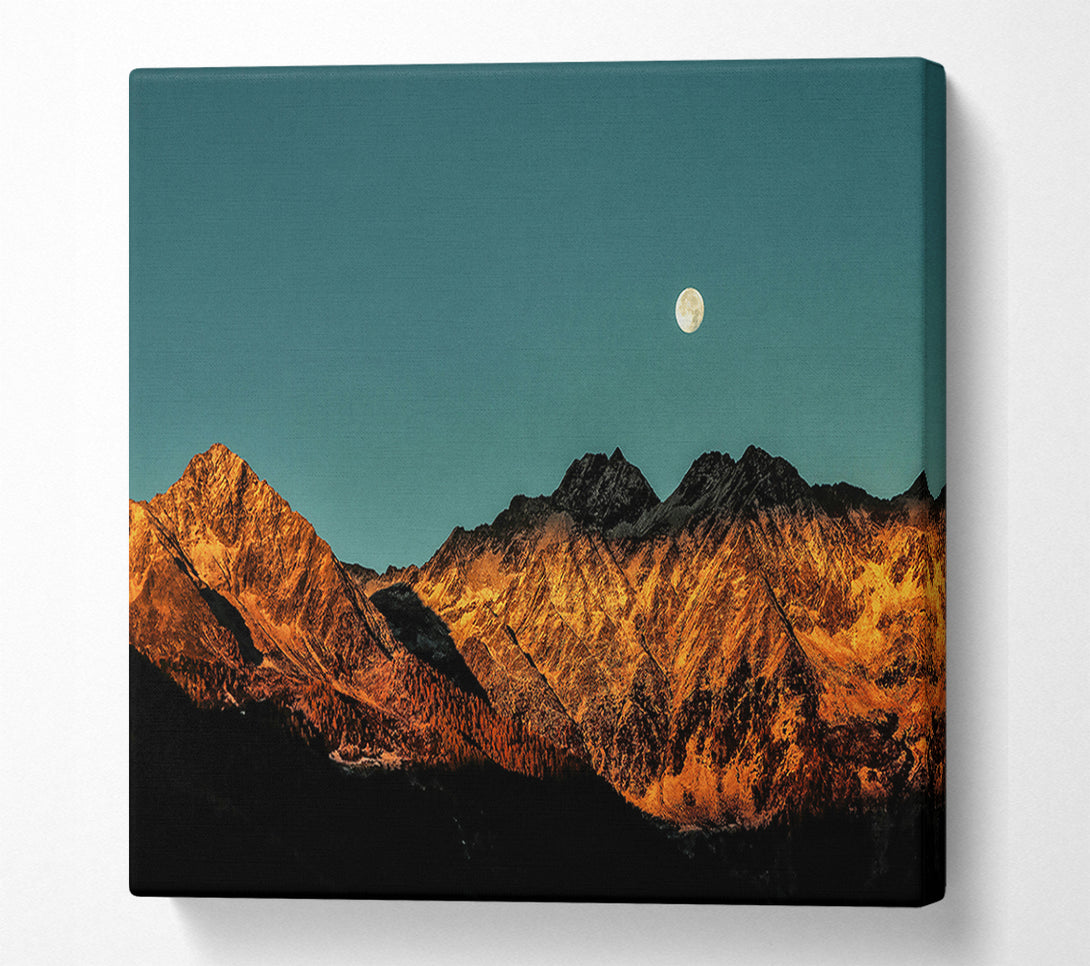  A Canvas Print of Golden Peaks And Moon Canvas Wall Art