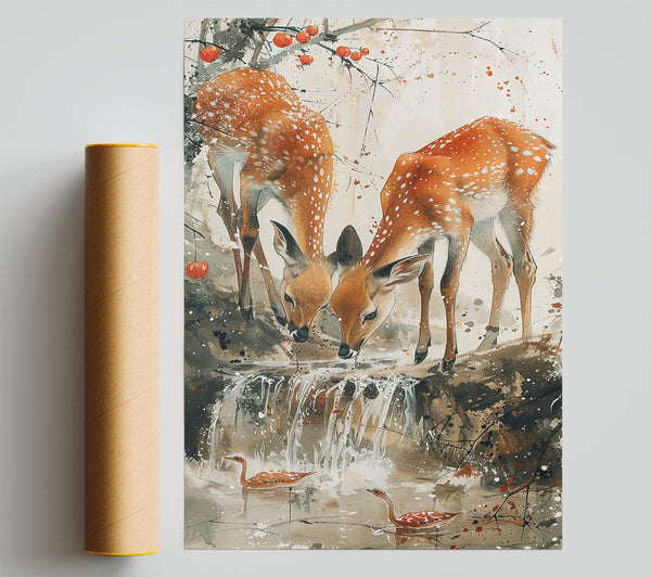 Rust-Colored Fawn Stream Poster