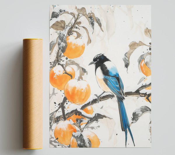 Bluebird And Orange Fruit Poster