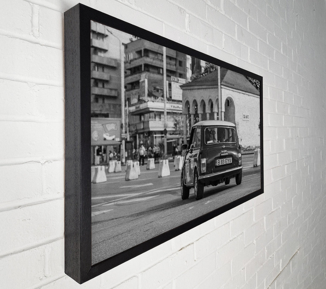  A Canvas Print of Black Mini Cooper On The Road Canvas Print