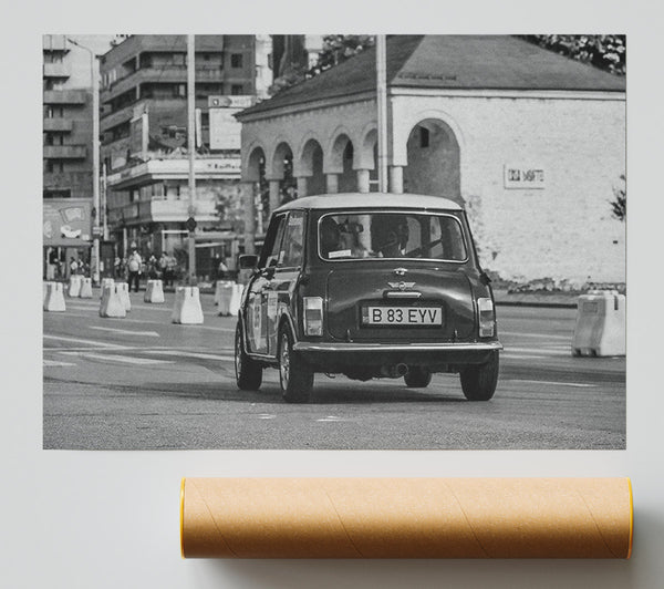 Black Mini Cooper On The Road Print