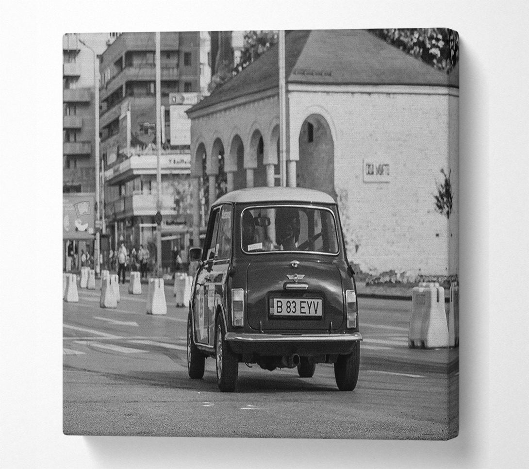  A Canvas Print of Black Mini Cooper On The Road Canvas Print