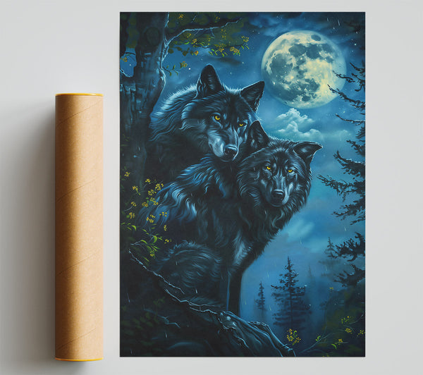 Blue Night Wolves Giclee Print
