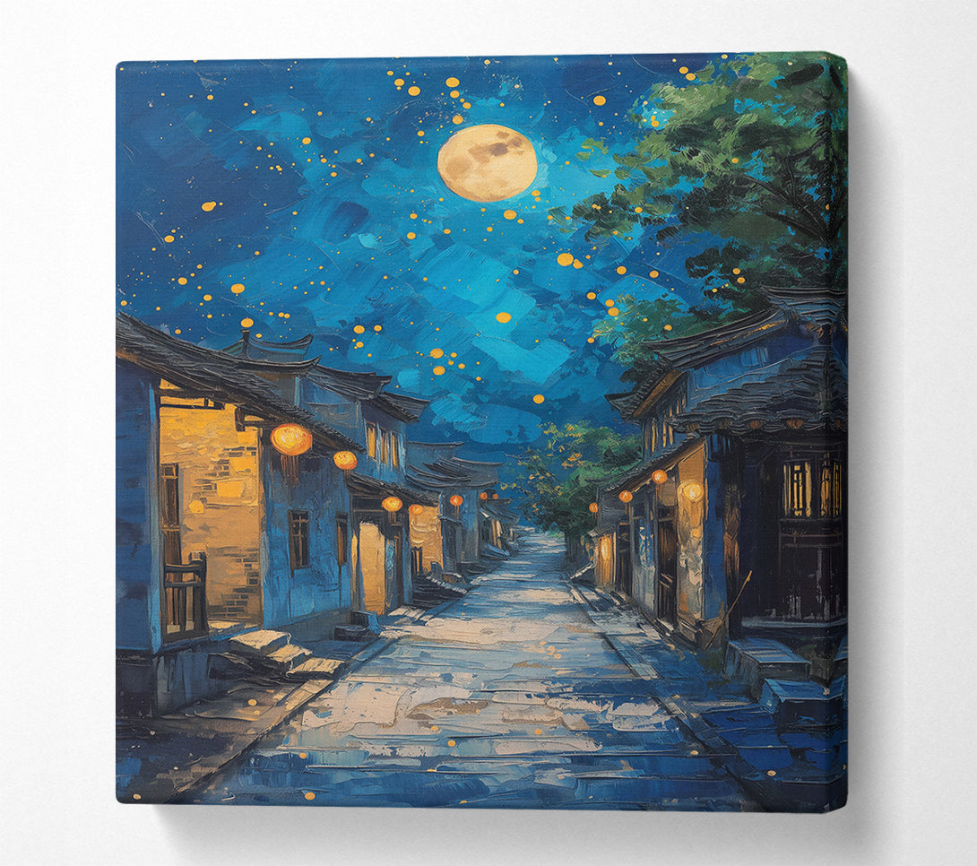  A Canvas Print of Azure Moonlit Alleyway Canvas Art