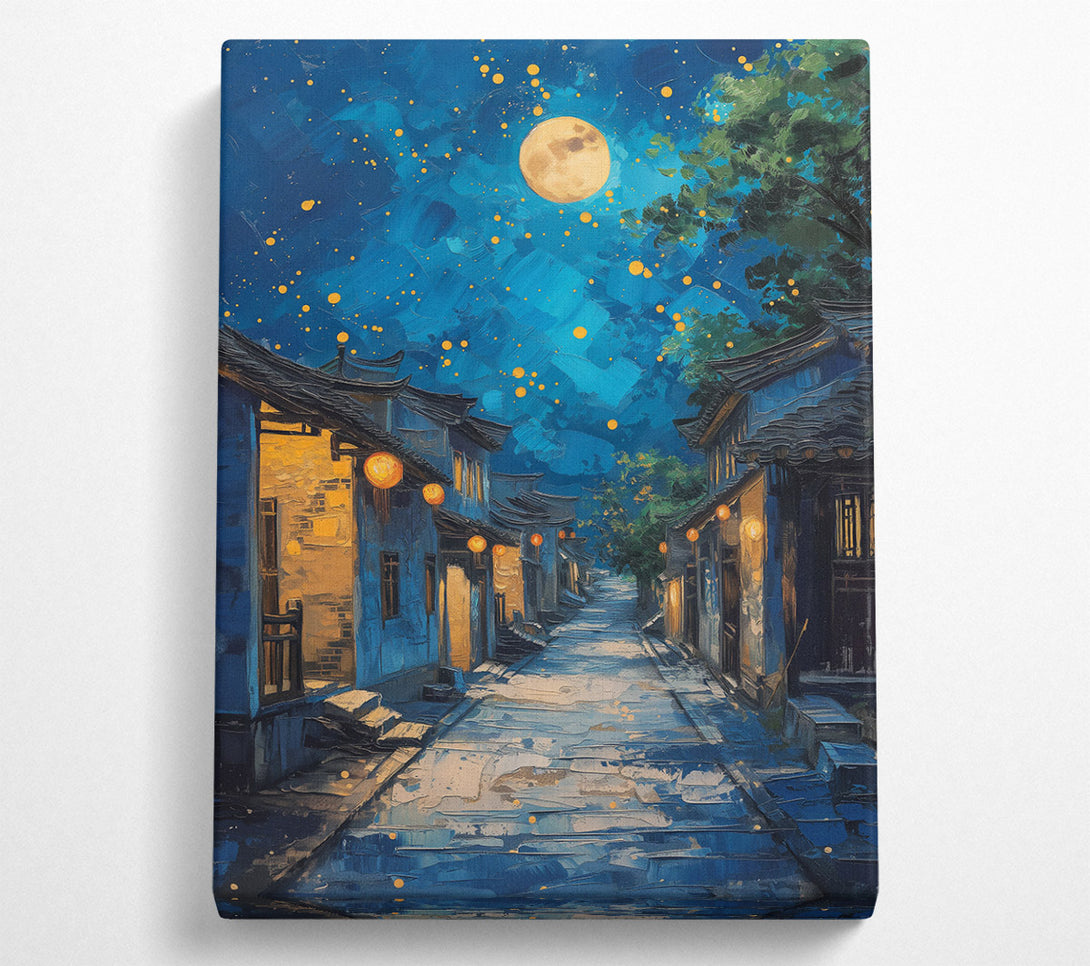  A Canvas Print of Azure Moonlit Alleyway Canvas Art