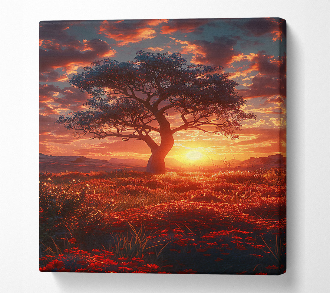  A Canvas Print of Orange Sunset Silhouette Canvas Art