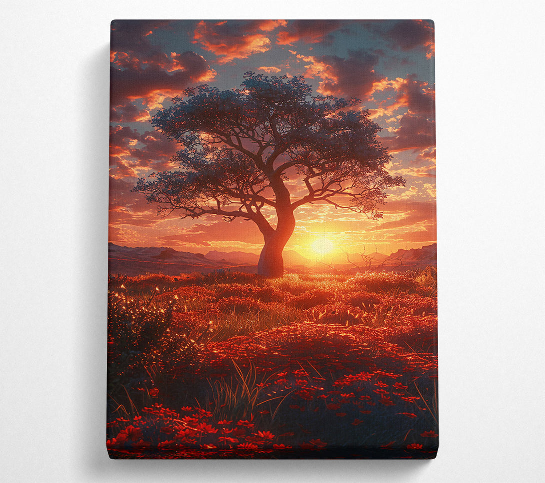  A Canvas Print of Orange Sunset Silhouette Canvas Art