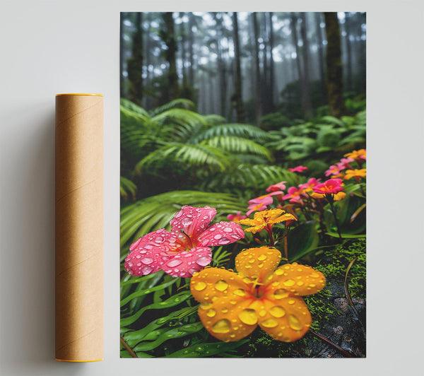 Golden Dewy Blooms Poster