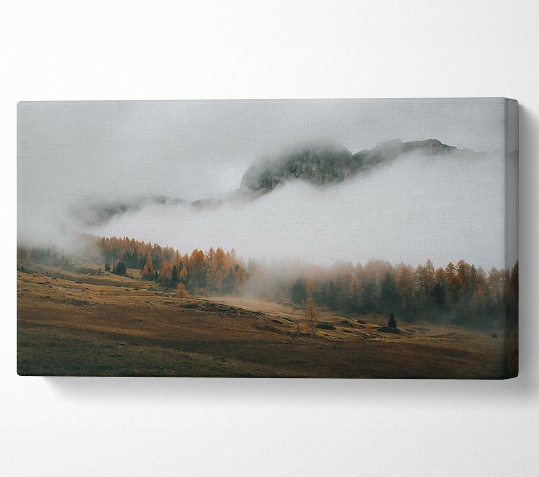  A Canvas Print of Golden Foggy Mountainside Canvas Wall Art