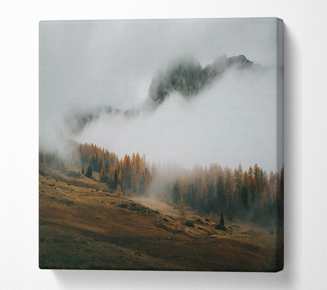  A Canvas Print of Golden Foggy Mountainside Canvas Wall Art