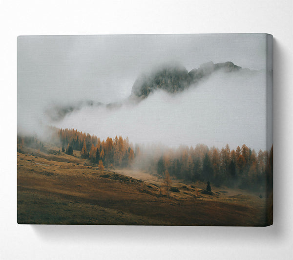  A Canvas Print of Golden Foggy Mountainside Canvas Wall Art