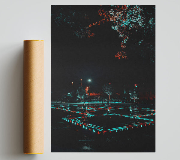 Aqua Illuminated Cityscape Poster
