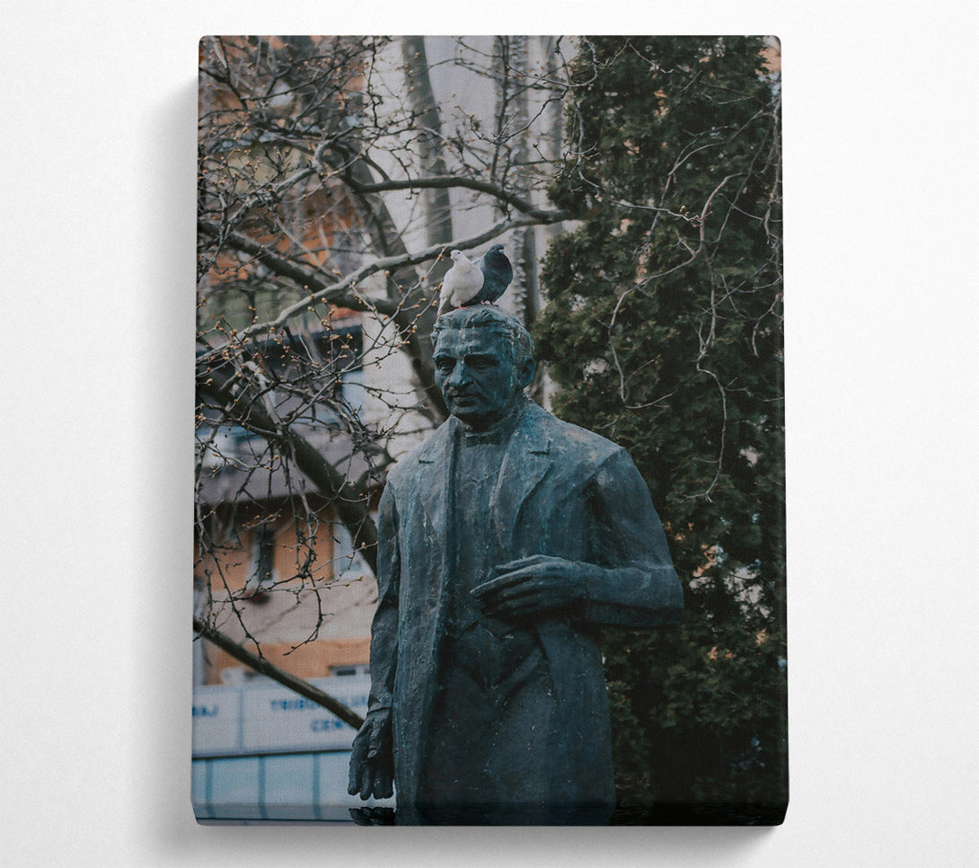 A Canvas Print of Bronze Statue With Birds Canvas Print