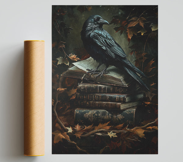 Black Raven And Old Books Giclee Print